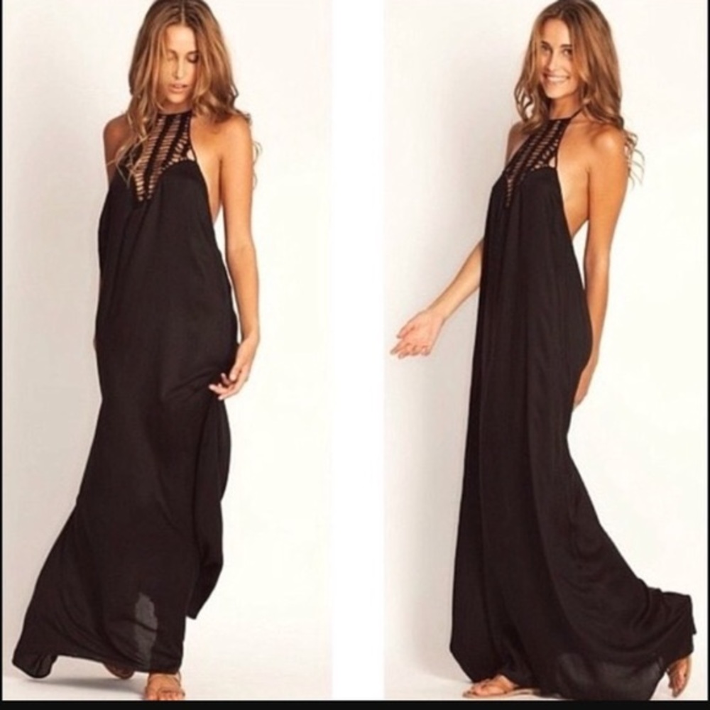 NWT Acacia Swimwear Moscow Positano Crochet Maxi Dress Storm Black